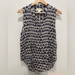 Maeve Blue and White Ikat Patterned Sleeveless Blouse